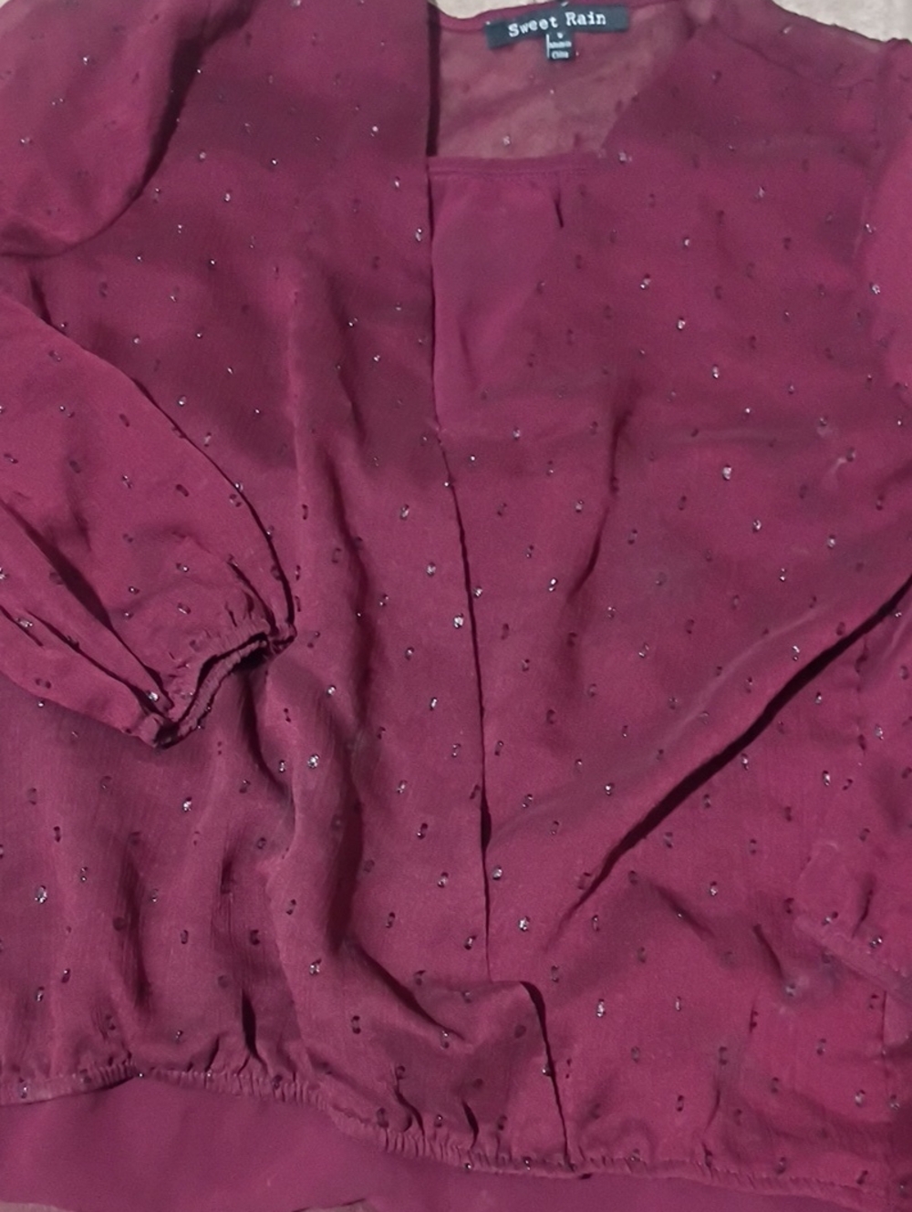 Sweet Rain Maroon Beaded Women's Blouse